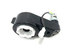 A small, black cylindrical component with a white gear and wired connector, likely part of a ride-on car motor assembly. Displayed on a plain white background. Note: The 12V XMX Gearbox (Female Connector) is final sale and not refundable.