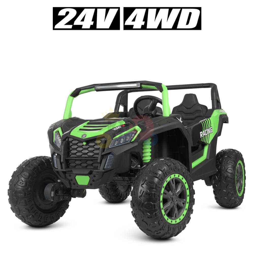 Meet the 2 Seater XXL Blade BT 4WD Edition 24V Kids Ride On UTV, Buggy with RC—a thrilling off-road adventure. With a sporty Racing design, large rugged tires, and room for two, it’s perfect for young explorers seeking excitement on wheels.