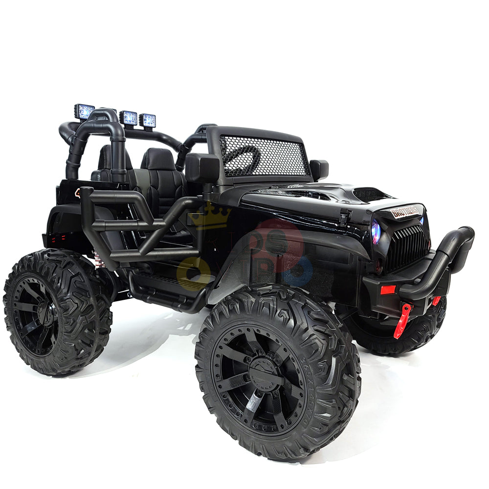 kidsvip 24v ride on truck rubber wheels leather seat big wheels lifted crowler black 61