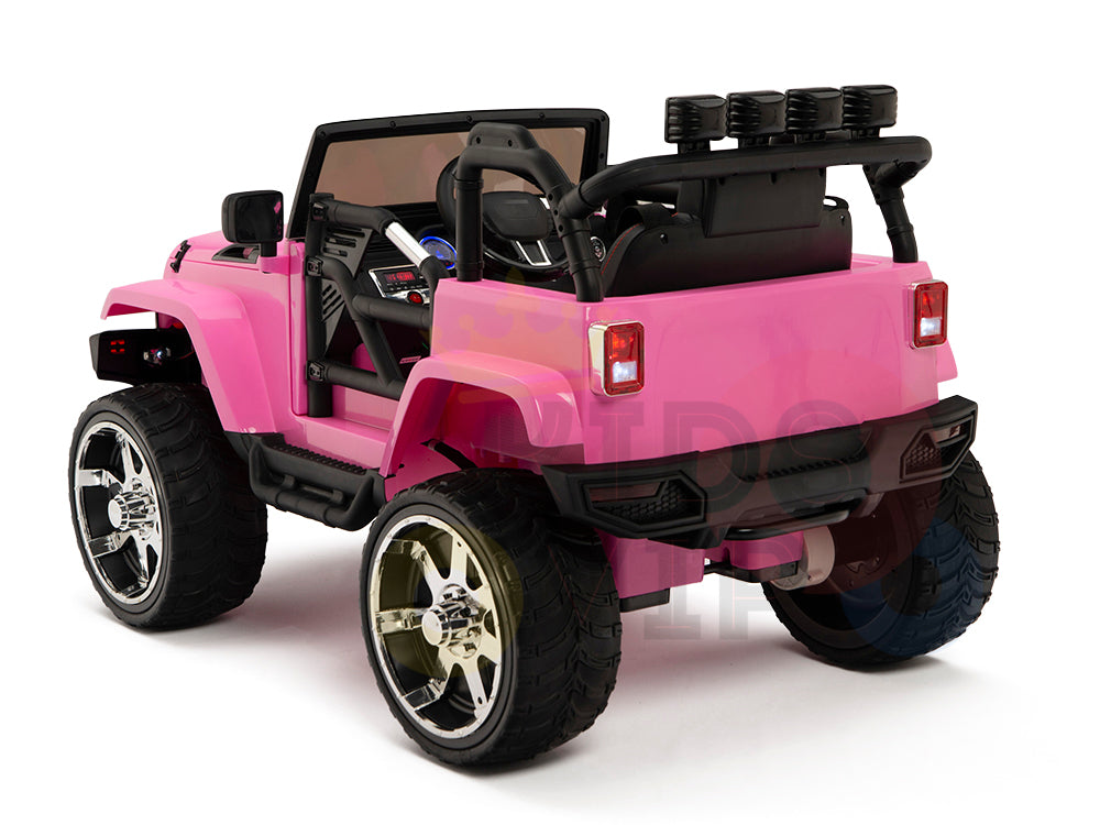The 4X4 Big Wheels EVA Edition includes large off-road tires, windshield, and steering wheel, offering a Jeep-like design. With a 12v battery and parental remote, its perfect for kids to enjoy a safe driving experience.