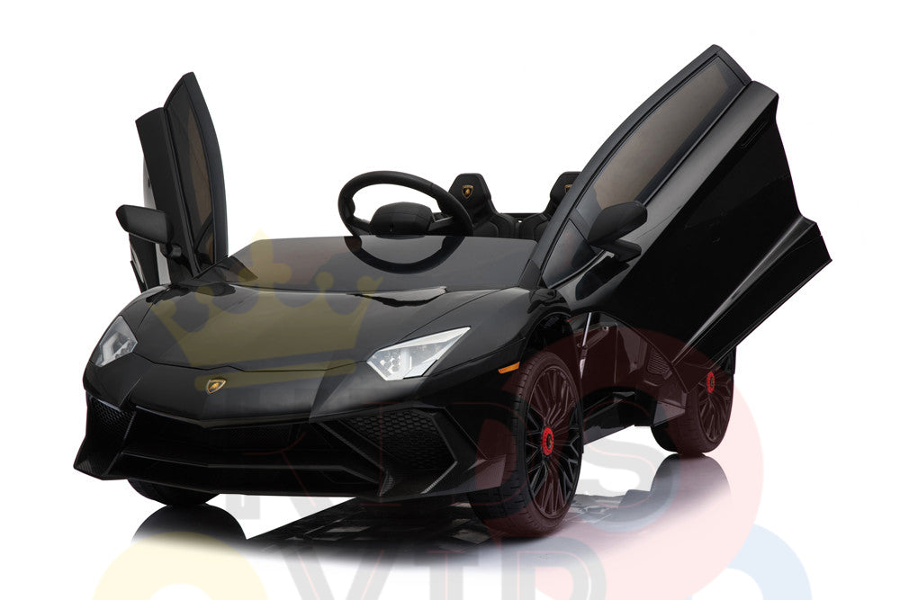 kidsvip lamborghini 12v kids and toddlers ride on car leather seat remote lambo black 4